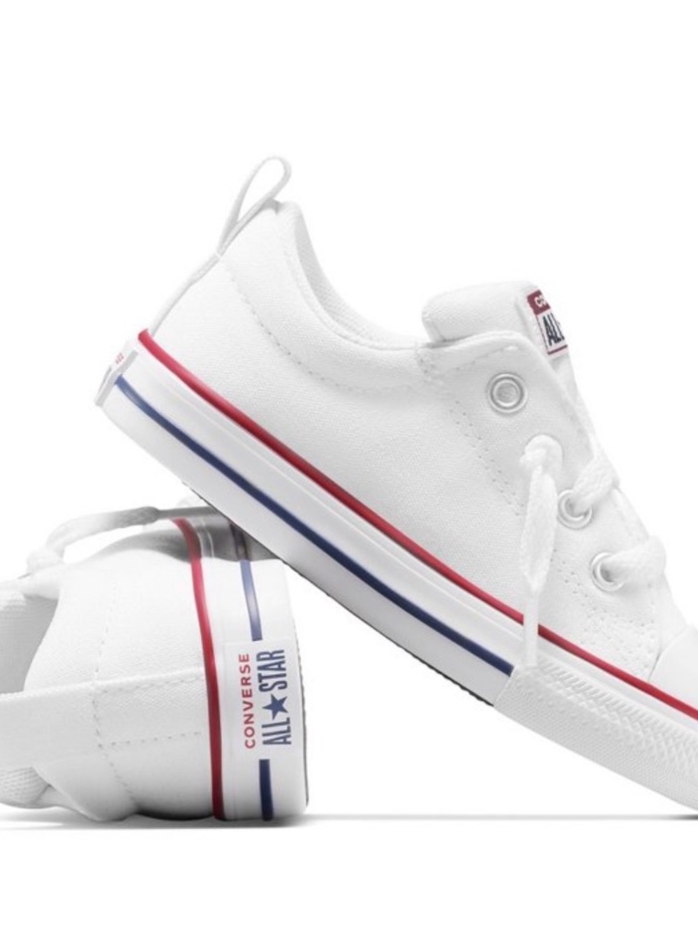 Converse White Low-Top Canvas Sneakers with Red & Blue Trim NWT